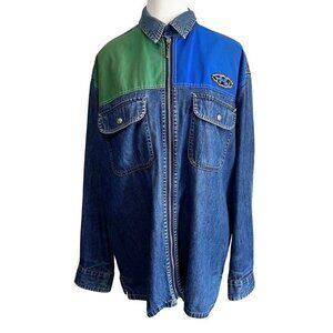 TOMMY HILFIGER MEN'S VINTAGE 90S SPORT TECH DENIM ZIP UP SHIRT - S
